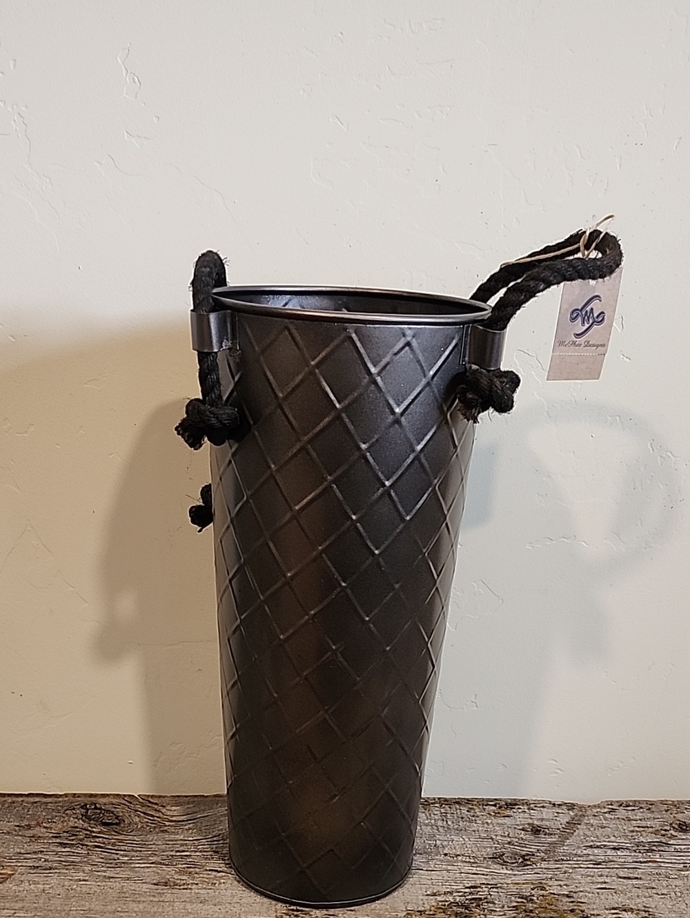 Bronze Textured Metal Floor Vase with Rope Handles